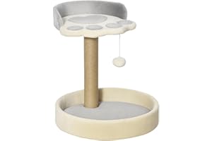 PawHut Árbol Rascador para Gatos, Árbol para Gatos, Altura 44 cm, Torre de Escalada con 2 Camas, Poste de Yute, Juguete Colgante, Gris Claro