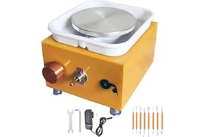 DYOUen Elektrische Töpferscheibe -Tonmaschine Mit 10 cm Drehteller und Abnehmbarem ABS Schallwand Pottery Wheel Drehteller Elektrisch Minitopf Töpferset für Anfänger Weihnachten (Gelb)
