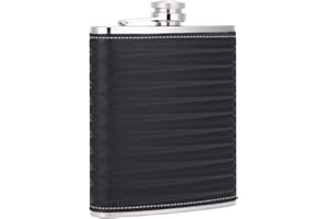 TOX TANEAXON TANEAXON Petaca de Licor de Whisky Negro de Acero Inoxidable Patrón de Negro 3D de Gran Capacidad Para 18 onzas con Cuero Artificial Envuelto