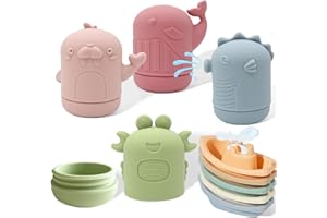 ATAUSD 9 Stück Badewannenspielzeug, Badespielzeug Silikon Badewanne Spielzeug, Baby Badewannenspielzeug Spritztiere Boot Wasserspielzeug Geschenke für Babys Kleinkinder, Ozean