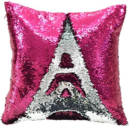 Double Color Sequins Covers Mermaid Beads Sofa Cushion Pillow Cases 16 X 16"(40x40cm) Rose and Silvery