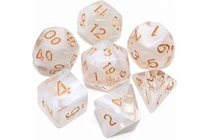 CREEBUY Polyedrisches Würfelset für Dungeon and Dragons, Rollenspiele, 7 Stück, Transparent mit Weiß-Wolke