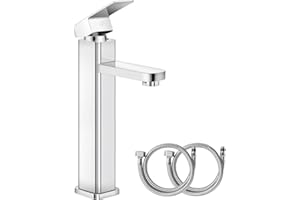 XINMENG Bathroom Sink Taps, Basin Mixer Tap Kitchen Faucet Chrome Brass Cloakroom Sink Tap Hot and Cold Dual Control, Single Hole with 2 Hoses, Corrosion and High Temperature Resistant Anti-Scratch
