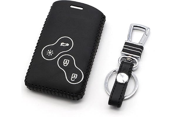 Happyit Cuir Voiture Clé Cas de Couverture Porte-clés pour Renault Clio Scenic Mégane Duster Sandero Captur Twingo Koleos 4 Boutons Télécommande (Blanc)