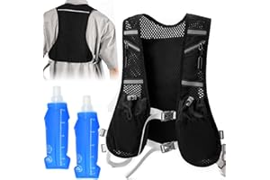 VGECEE Chaleco Hidratacion Trail Running + 2 Soft Flask 500ml Mochila Trail Running Hombre/Mujer Chaleco para Correr Hombre Running Vest con Tira Reflectante y Malla Transpirable para Trail Ciclismo