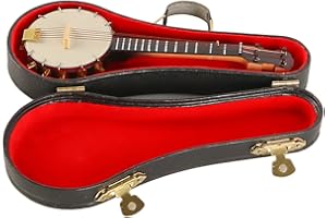 Laroal Mini Modelo de Banjo, Instrumento Musical en Miniatura de Madera, Figura con Soporte y Caja, Regalo de cumpleaños Ideal para Profesores, Clientes, Amigos y Seres Queridos, Banjo de 14 cm