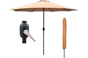 GlamHaus Garden Parasol Table Umbrella 2.7M with Crank Handle for Outdoors, UV40 Protection, Includes Protection Cover, Gardens and Patios - Robust Steel (Grey, Cream, Sand, Green, Khaki)
