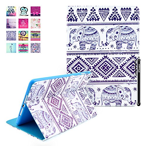 iPad Air Hülle, Deenor Elephant Pattern PU Leder Abdeckung Stand Flip Schutzhülle Hülle für Apple iPad Air (2013 Version). (Elephant)