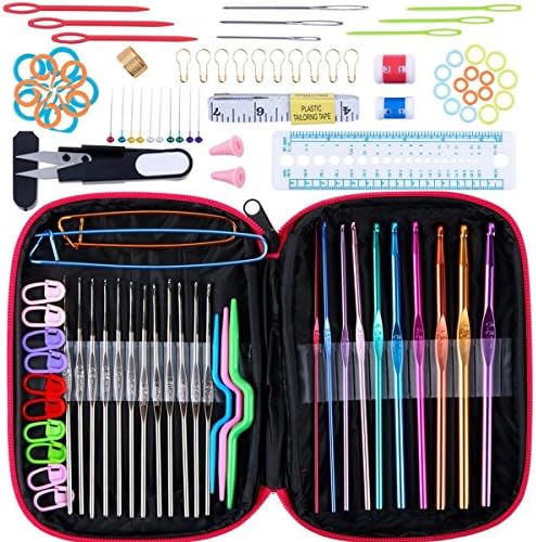 Yicoo 100 PCS Crochet Hooks Set Yarn Sewing Needles Whole Knitting Tools Accessories with Zip Leather Case