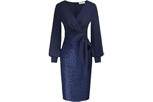 GRACE KARIN Women Elegant Formal Sequins Dresses Wrap V Neck Long Sleeves Midi Bodycon Party Dress