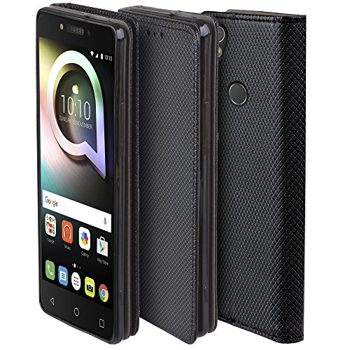 Moozy Funda Alcatel Shine Lite Negro - Flip cover Smart magn  tica Stand plegable y soporte de silicona