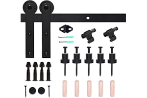 CCJH 14FT/426cm Sliding Barn Wood Door Hardware Closet Track Kit Single Door Black Rail Rolling Set