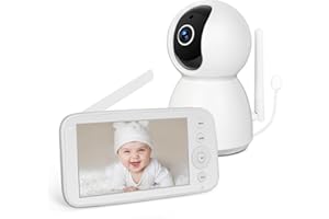 Hakaug Baby Monitor with Camera Night Vision Two-Way Talk 5-inch 720P Display 2X Digital Zoom,10 Lullabies, Temperature, Feeding Reminder