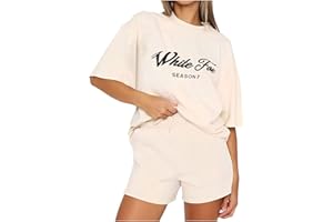 JSijepa White-Fox Letter Print Tshirt and Shorts Set Women Summer Tracksuit Set for Women Teen Girls Two Piece Graphic Tee Shirts Ladies Casual Outfit Loungewear Activewear Gym Wear Jogger Sets