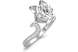 JewelryPalace Sweet Cat Pink Cubic Zirconia Rings for Women, Bow 14K White Gold 925 Sterling Silver Open Adjustable Ring for Girl, CZ Gemstone Jewellery Sets Rings