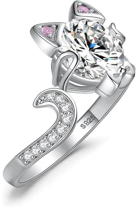 Anello Donna Anello Gatto Regolabile In Argento 925 Con Zirconia