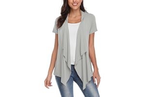 EXCHIC Elegante Manica Corta Cardigan da Donna Drappeggiato Orlo Irregolare Aperto Anteriore Giacca Sportiva Top