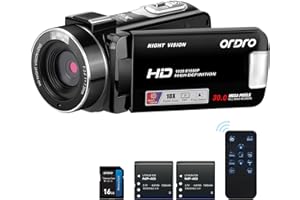 ORDRO B320 Videokamera Camcorder 1080P, 18X Zoom Vlog Kamera, Nachtsicht Kamera, 270° Drehbares HD-Display für Vlogging, YouTube und Videoaufnahmen​