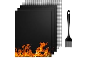 Philorn Maty do grillowania, zestaw 5 sztuk, 40 x 33 cm, nieprzywierające, nie zawierają PFOA, wielokrotnego użytku, teflonowe maty grillowe, idealne na węgiel, gaz i grill Weber