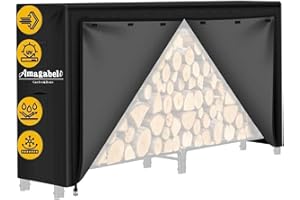 AMAGABELI GARDEN & HOME Amagabeli 244cmx61cmx107cm Cubierta para estantes de leña de resistente a la intemperie la intemperie 600D Oxford cubiertas de almacenamiento de madera para fuego con respaldo de PVC color negro