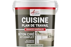 Béton ciré cuisine, plan de travail, crédence, évier sol et mur revêtement mural décoratif kit complet - 2 m² (en 2 couches) Griset Gris Clair - ARCANE INDUSTRIES