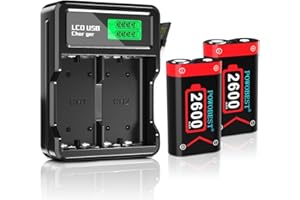 POWOBEST Controller wiederaufladbarer Akku（2 * 6240mWh） kompatibel mit alle Xbox One und Xbox Serie X|S Controller,Core Wireless Controller mit 2 wiederaufladbarer Batterie und LCD Ladegerät
