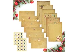 TANCUDER 24 pz Carta da Lettere Natalizia Carta da Lettere Vintage e Buste Carta Kraft e Buste 6 Stili Biglietti d'Auguri Natalizi Vuoti con 24 Adesivi per Inviti di Ringraziamento e Artigianato