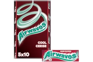 AIRWAVES - Chewing Gum Sans Sucre - Goût Cool Cerise - 5 Paquets de 10 Dragées - 70g