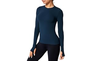 JTSONN Camiseta Deporte de Manga Larga para Mujer Gym T-Shirt Camiseta Running Compresión con Agujero para el Pulgar Deportiva Ligero Yoga Fitness Top Deportivo Mujer