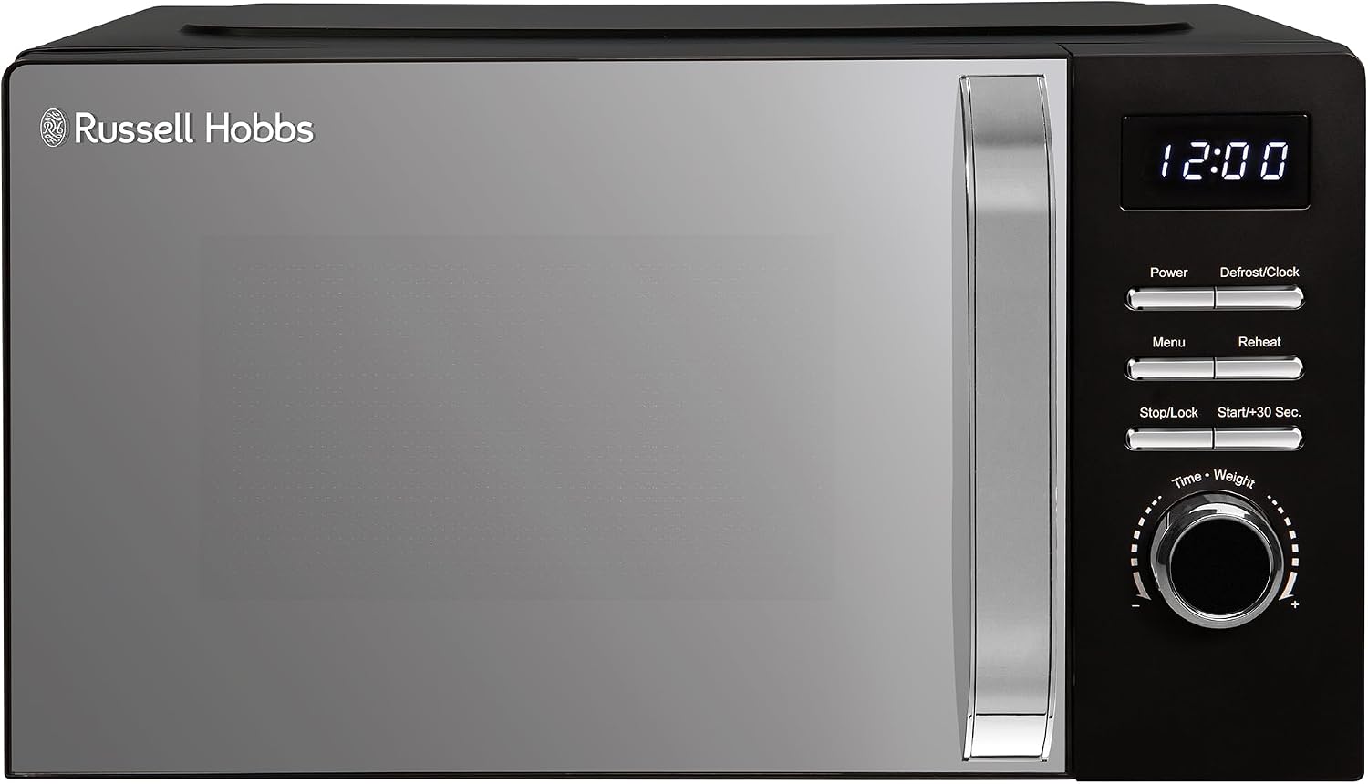 Russell Hobbs Digital Microwave 20L 800W in Black with 5 Power Levels, Pull Handle Door & Button Control, Clock & Timer, Automatic Defrost, Easy Clean, 8 Auto Cook Menus RHMD818B