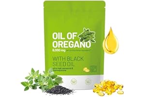 HUTRADE Aceite de oregano capsulas, 2 en 1 aceite de orégano 6000 mg con aceite de comino negro 200 mg, oil of oregano con 165 mg de carvacrol, antioxidante e soporte inmune (300 cápsulas)