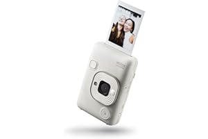 INSTAX mini LiPlay Hybrid instant camera with rear 2.7 inch LCD display screen, Micro SD card slot, USB Type-c charging, Misty White, film sold separately