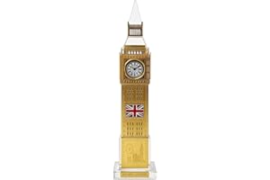 JROSE COLLECTIONS Rose Collections Colour Changing Big Ben London Souvenir – 18cm Light-Up Gold Miniature Clock Tower Replica with Union Jack – LED Ornament on Crystal Base – UK Travel Gift or Desk Decor