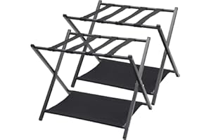 DAKEPOLE Möbel Kofferständer Luggage Kofferablage Kofferbock - 2 Pièce, Kofferständer Klappbar aus Bambus für Hotel Schlafzimmer, Gästezimmer, Metall verchromt, klappbar