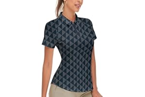Soneven Polo Donna Manica Corta Eleganti Camicetta Scozzese Cerniera 1/4 Traspirante Ad Asciugatura Rapida per Golf Tennis Tempo Libero