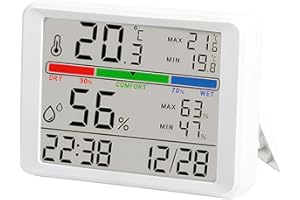 VRYTH Humidity and Temperature Monitor Hygrometer Indoor Digital Room Thermometer with High Low History, Humidity Temperature Gauge Meter Wireless for Home, Touch LCD with Calibration Backlight Clock