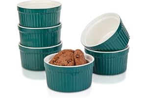 120ml Pirottini per Soufflé, Candiicap Set di 6 Pirottini da Soufflé in Porcellana per Cuocere al Forno, Budini, Creme Brulée, Coppette per Crema Pasticcera, Salsa di Servizio (120ml, Verde Opaco)