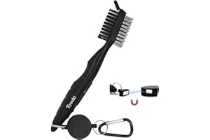 Tyouki Golf Brush with Groove Cleaner, Nylon & Steel Golf Club Brush Portable Golf Clean Tool with Adjustable Aluminum Carabiner for hanging on golf bag, Lightweight, Ergonomic Design