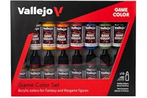 Vallejo Game Color Set de Peinture Acrylique - Kit de 16 Couleurs Mate et Métallisé - Idéal pour Figurines de Fantaisie et Wargame - Flacons de 18 Ml avec Compte-gouttes