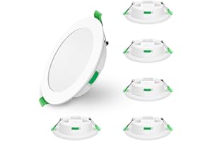 ALUSSO LED Recessed Ceiling Lights, 7W 580Lm Ultra Slim Dimmable Downlights, Warm White 3000K Neutral White 4000K Cool White 6500K Adjustable, IP44 Bathroom Spotlights for Kitchen, Living Room, 6 Pack