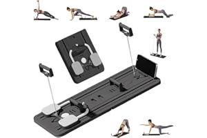 HOLDONELIGHT Pilates Board - Multifunctional Abdominal Board with Resistance Bands and Knee Mat, Multi-Purpose Foldable Pilates Reformer for Home gym, AB Roller for Full Body