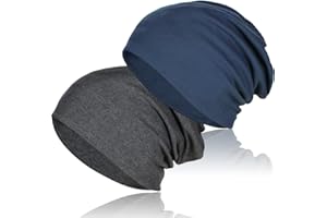 TSKNOMO 2 Stück weiche Baumwoll-Slouchy-Mütze, Dehnbare Beanie-Hüte Baggy Skull Cap Chemo-Hüte für Männer und Frauen