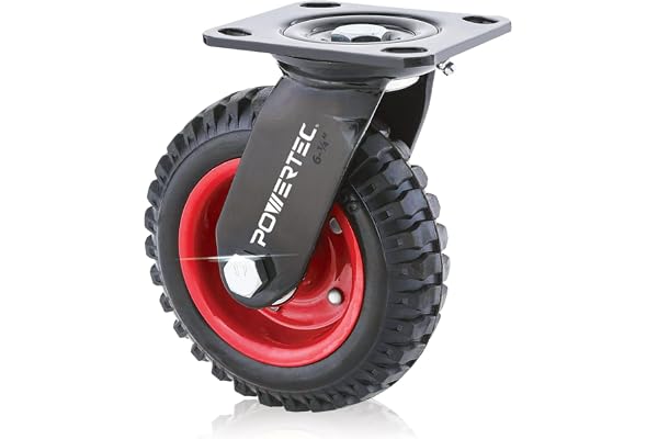 POWERTEC 17050 svängbart tungt industriellt hjul, 6-1/4-tum, svart, 6 tum