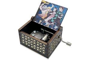 Meloditrunk Caja de Música de Madera de Demon Slayer, Negro Cajas de Música de Manivela para Fans del Anime, Antigua Artesanía de Decoración del hogar para niños Regalos para Cumpleaños y Navidad