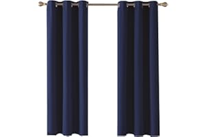 Home In Style 4U Blackout Thermal Insulated Window Curtains for living room 2 Panels Navy Blue 90" width x 72" drop Ring Top Eyelet Curtain with Tie Backs