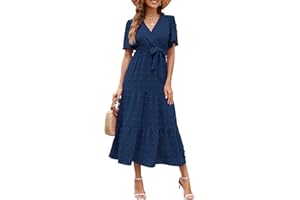 Wantonfy Robe Maxi D'été Femme Casual Chic et Bohème V Élegante Taille Haute