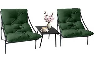 DELONGKE Gartenmöbel Set 3 teilig, Balkonmöbel Set, Balkonmöbel Kleiner Balkon mit Abnehmbar Kissen & Tisch, Lounge Gartenmöbel, Bequemer Balcony Furniture Sitzgruppe (Grün)