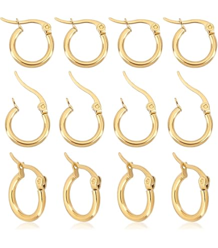 SUNNYCLUE 24 Orecchini A Cerchio Huggie In Acciaio Inox Placcato Oro 18K - 12mm Con Scatola