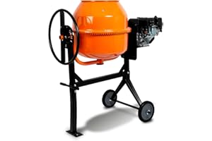 EBERTH 140L Betoniera mobile a benzina, motore a benzina da 6,5 CV, 4 tempi, telaio, tamburo e corona dentata in acciaio, volante bloccabile, ampia pedana, betoniera professionale, tamburo girevole
