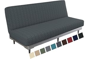 MAXIJIN 3-Sitzer-Stretch-Sofabezug ohne Armlehnen, Verstellbarer, klappbarer Sofabettbezug, universell Abnehmbarer Futonbezug für Wohnzimmer (Dunkelgrau)